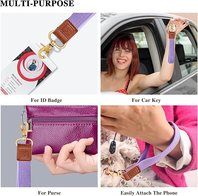 Fishent Stretchy Wristlet Keychain,Braided Cute Wrist Lanyards for Keys, Key Chain Holder for Women Men, Wrist Strap Keychain for Car Keys Phone Camera Wallet ID Badges Card (Lavender)