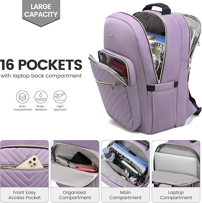 LOVEVOOK Laptop Backpack for Women 18.4 inch,Cute Womens Travel Backpack Purse,Professional Laptop Computer Bag,Waterproof Work Business College Teacher Bag Carry on Backpack with USB Port,Taro Purple