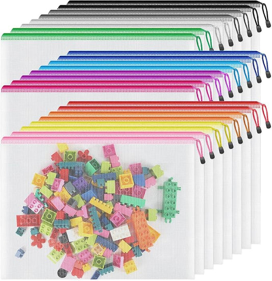 Smarpau Large A3 Mesh Zipper Pouch, 24 Pack 12 Colors 17.4" x 12.4" Zipper Pouches for Organizing, Multipurpose Waterproof Zipper Bags for Office Supplies