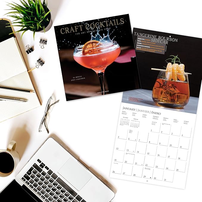 Graphique 2025 Craft Cocktail Wall Calendar | 12” x 12” | Thick Paper | Home & Office Organizer | Large Monthly Grid | 3 Languages & Marked Holidays | 4 Month Preview Page for 2026
