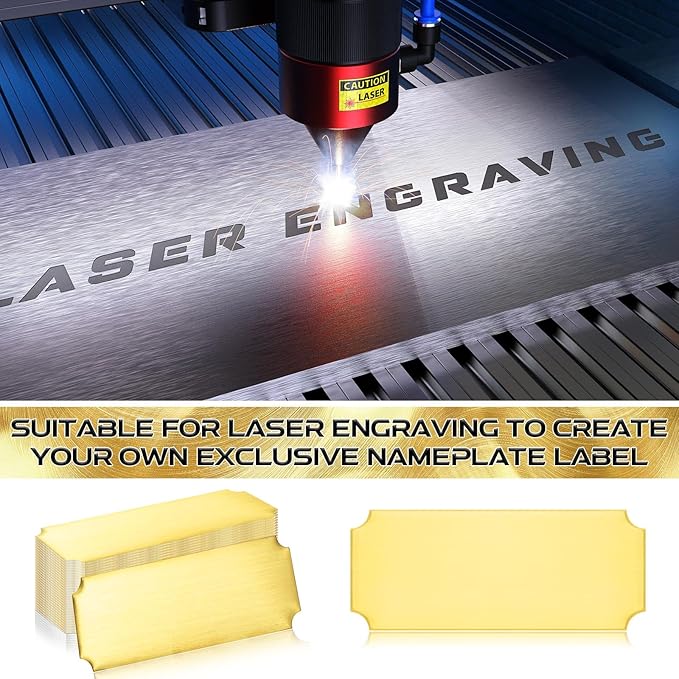 Therwen 30 Pcs Name Plates Laser Engraved Brushed Stainless Steel Plate Personalized Plaque Blank Custom Name Tag Frame Label with Adhesive Backing(Gold Notched Corner,6''x 2.5'')