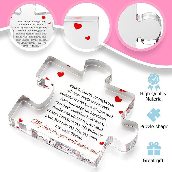 I Love You Gifts for Girlfriend - Cute Couples Gifts for Him and Her - Acrylic Block Puzzle Piece Gifts for Boyfriend - Elegant Gift for Her, Wedding, Valentine's Gift for Him