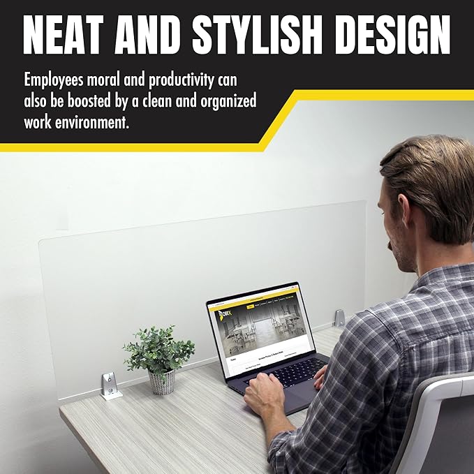 Obex Frosted Acrylic Desk Mounted Privacy Panel, 12", Aluminum