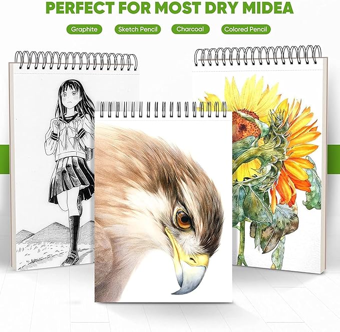 Soucolor 9" x 12" Sketch Book, 2-Pack 100 Sheets Spiral Bound Art Sketchbook, Acid Free (68lb/100gsm) Artist Drawing Book Paper Painting Sketching Pad