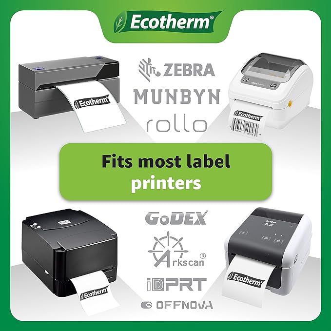 2.25" x .5" Thermal Labels | 4 Rolls | 13840 Labels | fits Zebra, Munbyn, Rollo, Godex, Arkscan, iDPRT, Offnova Thermal Label Printers and More | Blank White Adhesive Stickers by Ecotherm