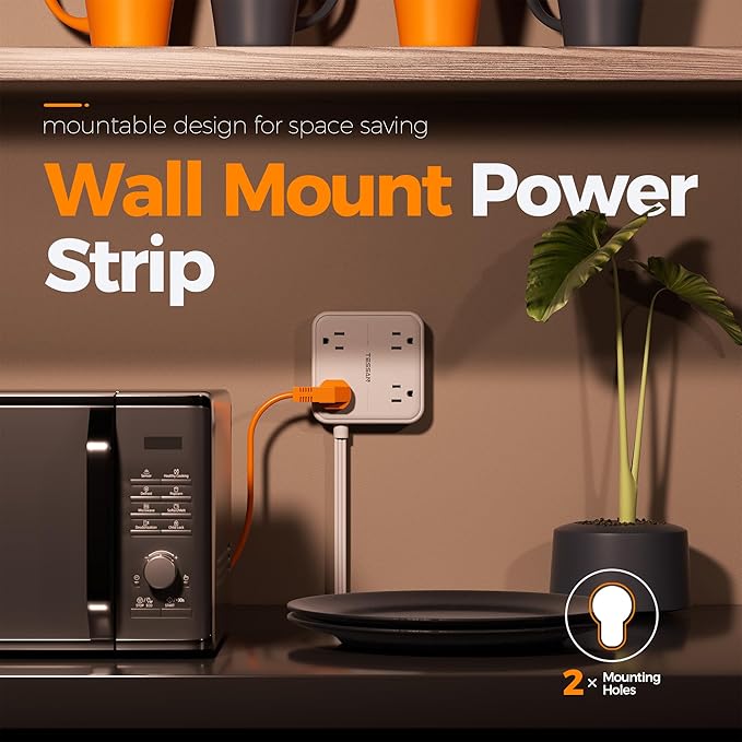 Surge Protector Power Strip, TESSAN 10 FT Extension Cord with 3 USB A Wall Charger, Ultra Thin Flat Plug with 4 Outlets, Slim Desktop Charging Station for Office, School, Home, Dorm Room Essentials