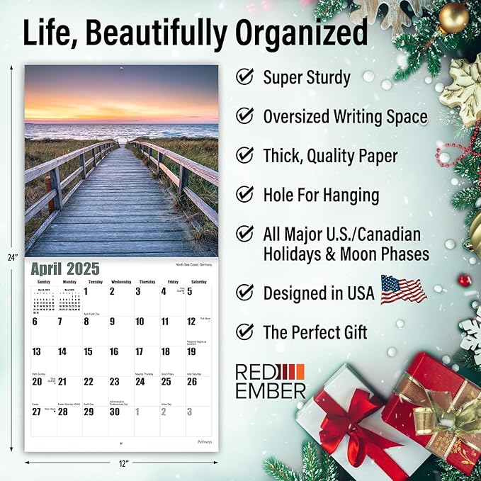 RED EMBER Signature - Pathways 2025 Wall Calendar 12 Month | 12" x 24" Open | Thick & Sturdy Paper | Giftable | Calendar 2025