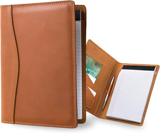 PEGAI Handmade 100% Leather Padfolio | Junior Legal Pad Folder Organizer for Business School Office Conference | Resume Interview Document Organizer Folio | Eriksen (Cognac Brown)