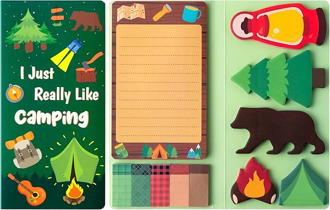 I Just Really Like Camping Sticky Notes Set, 550 Sheets, Camp Adventure Self-Stick Note Pads Tree Bear Tent Writing Memo Pads Page Marker Student Classroom Back to School Gift Office Supplies