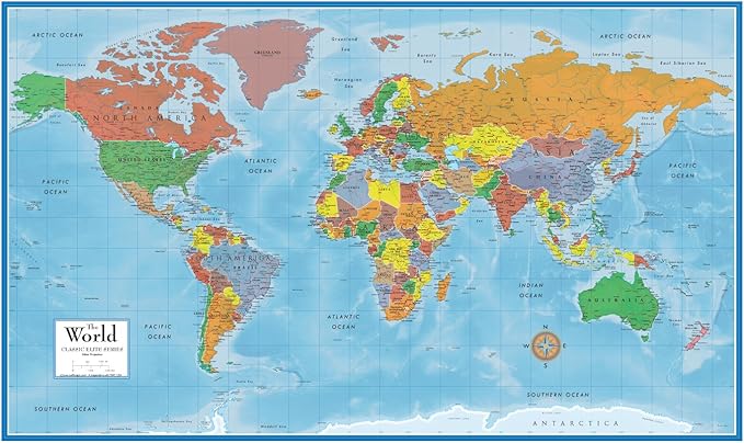Swiftmaps World Premier Wall Map Poster Mural 24h x 36w
