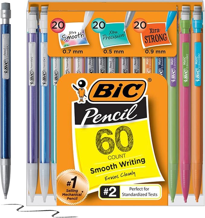 BIC Variety Pack, Assorted Sizes, 0.5mm, 0.7mm, 0.9mm, Refillable Design for Long-Lasting Use (Pack of 3, 180 Count Total)