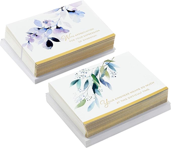 Hallmark Funeral Thank You Cards Assortment, Watercolor Flowers (50 Thank You for Your Sympathy Cards with Envelopes)