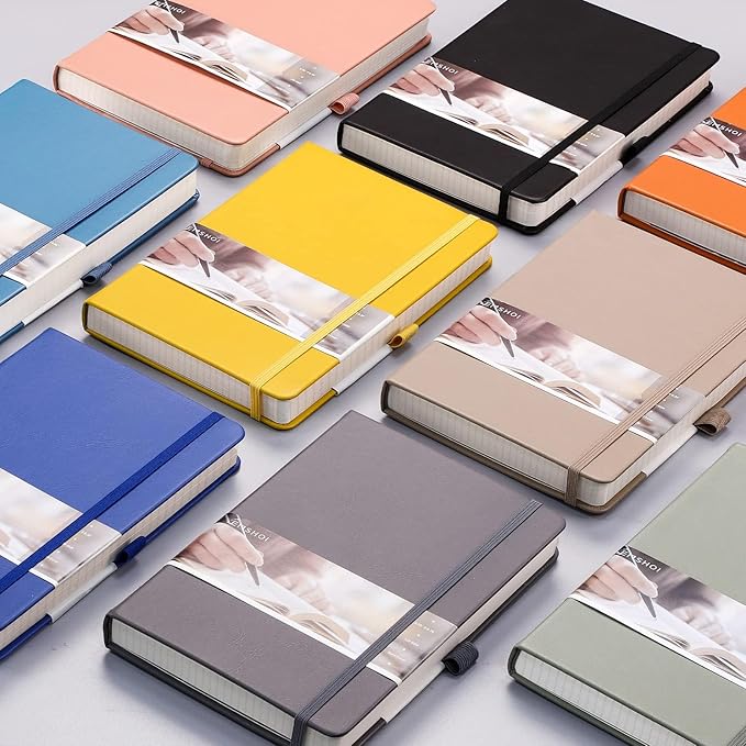 EMSHOI Lined Journaling Notebooks - 120gsm Thick Leather Journal with Sticky Notes, 256 Numbered Pages A5 Hardcover College Ruled Notebook for Women Men Work School Writing, 5.75" x 8.38"-LightBlue