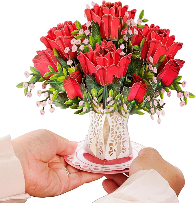 Paper Love 3D Bouquet of Roses Pop Up Card with Detachable Keepsake Bouquet, Gift for Birthday, Anniversary, Wedding, Just Because - Large 10" x 7”