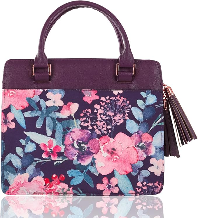 Christian Art Gifts Women's Fashion Bible Cover Purse Style Blessed, Purple Floral Faux Leather, Large