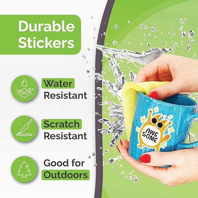 Premium Printable Vinyl Sticker Paper for Inkjet & Laser Printer - 34 Sheets Self-Adhesive Sheets Matte White Waterproof, Dries Quickly Vivid Colors, Holds Ink well- Tear Resistant