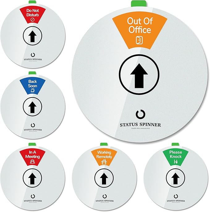 Out Of Office Sign for Door, 6 Options Status Private Sign, In a Meeting, Do Not Disturb, Working Remotely, In Out Sign Available and Away