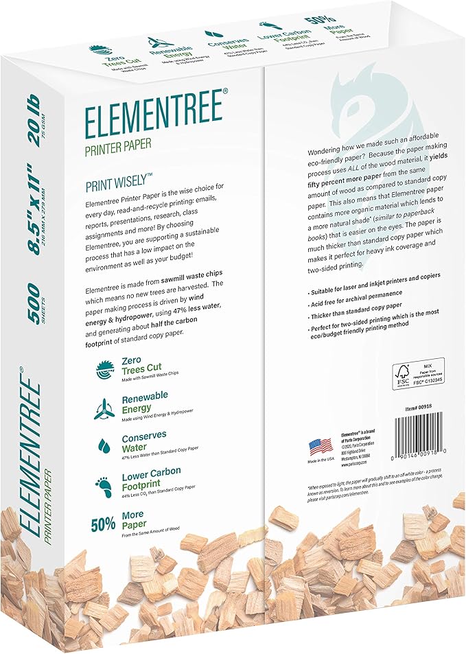 Elementree Printing Paper 8.5 x 11 White, 20 lb, Pallet, 75 Cartons, 375 Reams, 187500 Sheets of Recycled Printer Paper, Made in the USA (00918PAL)