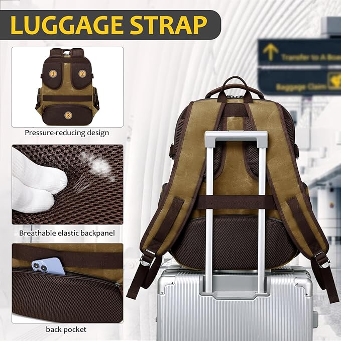 Travel Laptop Backpack 17.3 inch XL Computer Backpack for Men Waxed Canvas College Daypack Business Backpack Brown