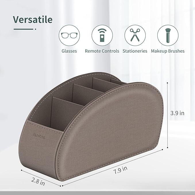 Remote Control Holder with 5 Compartments, KENOBEE Anti-slip Desktop Caddy Storage Organizer for Remote Controllers, Office Supplies, Makeup Brush, Media Accessories, Denim Coffee