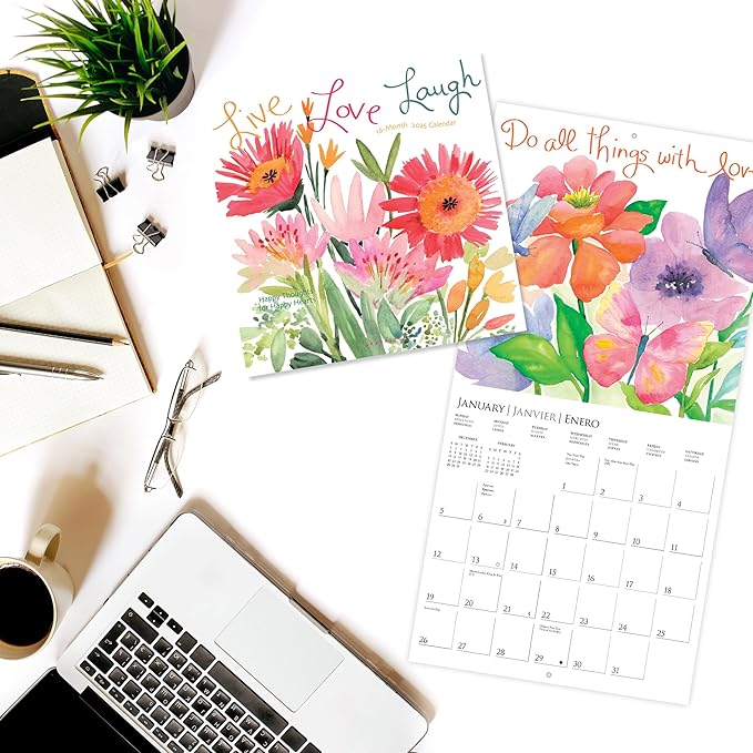 Graphique 2025 Live Laugh Love Wall Calendar | 12” x 12” | Thick Paper | Home & Office Organizer | Large Monthly Grid | 3 Languages & Marked Holidays | 4 Month Preview Page for 2026