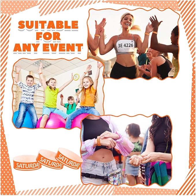 Henoyso 600 Pcs Saturday Paper Wristbands Event Wristbands Paper Bracelets Wristbands Numbered Waterproof Party Wristbands for Events Day of The Week(Orange)