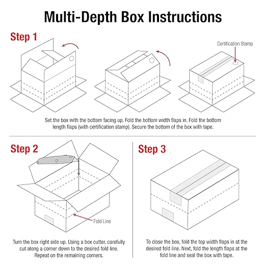 Aviditi MD242412 Multi-Depth Corrugated Box, 24" Length x 24" Width x 12" Height, Kraft (Bundle of 10)