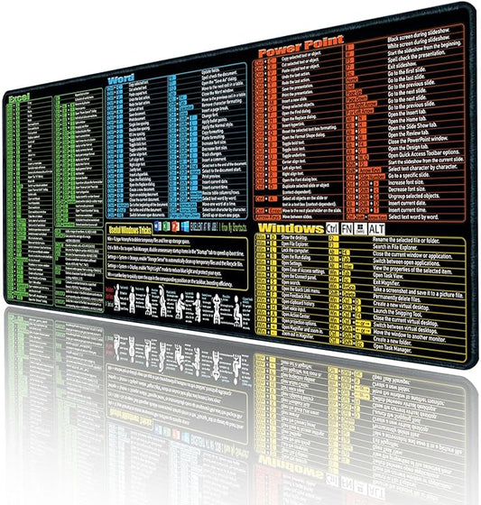 Excel/Word/Power Point/Windows Mouse pad,Non-Slip&Waterproof Large Gaming Office pc Desk mat(XL 31.5 x 11.8 in),Over 200 Keyboard Shortcuts Mousepad