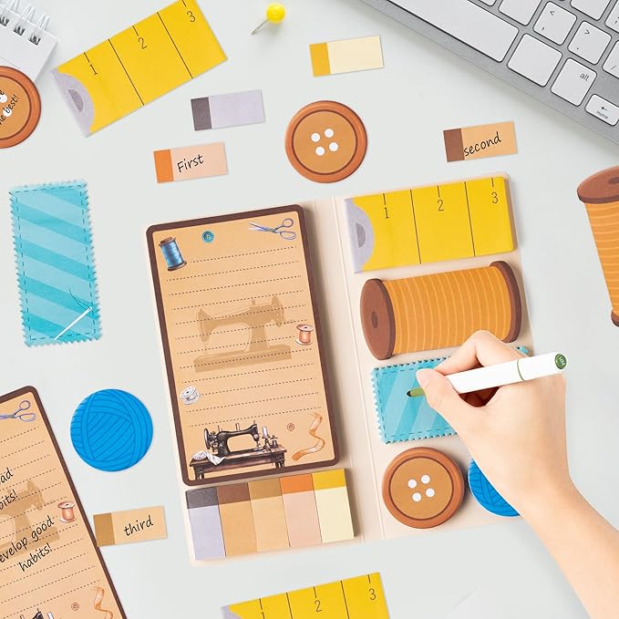 Retro Sewing Sticky Notes Set - Any Day Spent Sewing is A Good Day Self-Stick Note Pads Teacher Appreciation Notepads Writing Memo Pad Page Marker Back to School Office Supplies, 550 Sheets