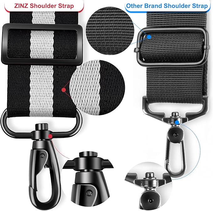 ZINZ 75" Shoulder Strap with Fixed Pad and Dual Balanced Buckles，Black-White-Black Stripe