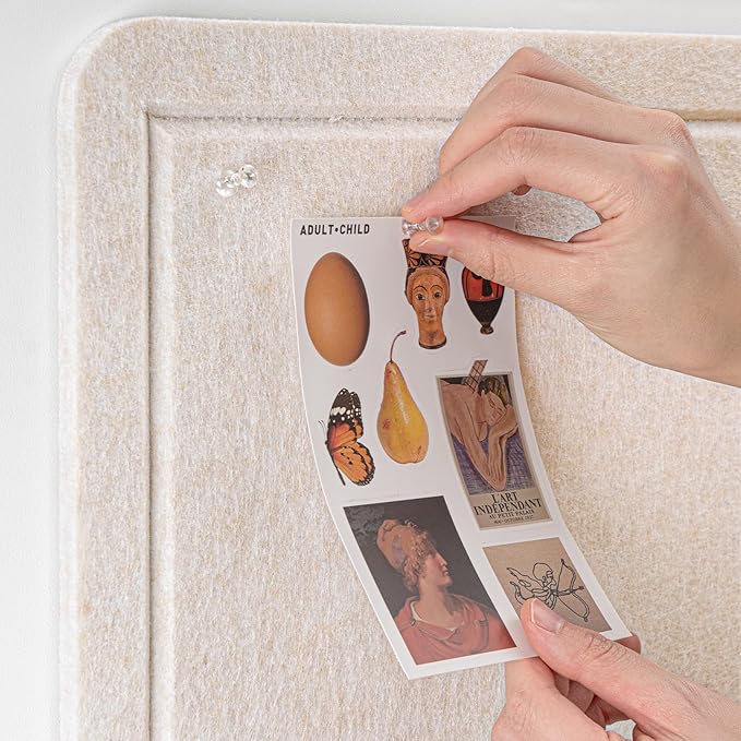 Bulletin Board, 35 x 17 1/2 inches Felt Board - Decorative Pin Board, Cork Board Alternative for Wall, Foldable Picture Board Self-Adhesive Vision Board Prayer Board with 20 Pushpins - Oatmeal