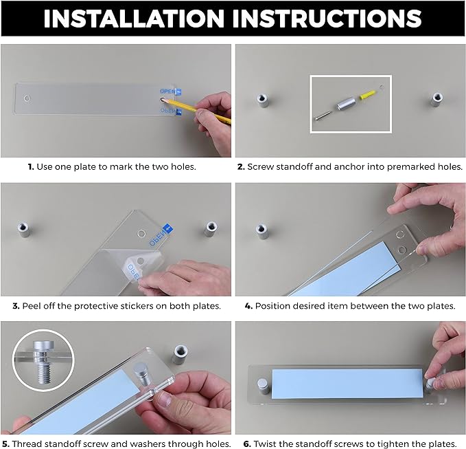 Set of 4 - Sturdy & Elegant Acrylic 2 Piece Wall Mount Name Plate Holder, Office Business Door Sign Holder with All Hardware Included, Card Inserts NOT Included, Inner Size, 8” x 2”