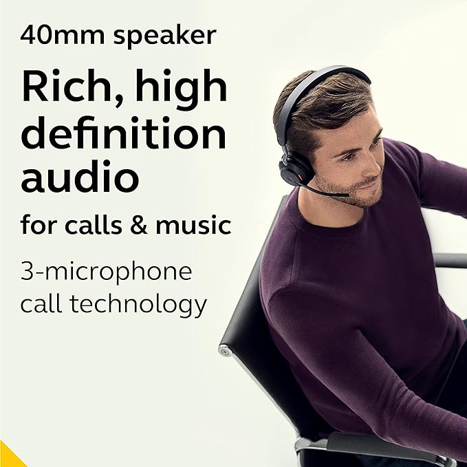 Jabra Evolve2 65 UC Wireless Headset with Link380c, Mono, Black – Wireless Bluetooth Headset for Calls and Music, 37 Hours of Battery Life, Passive Noise Cancelling Headphones