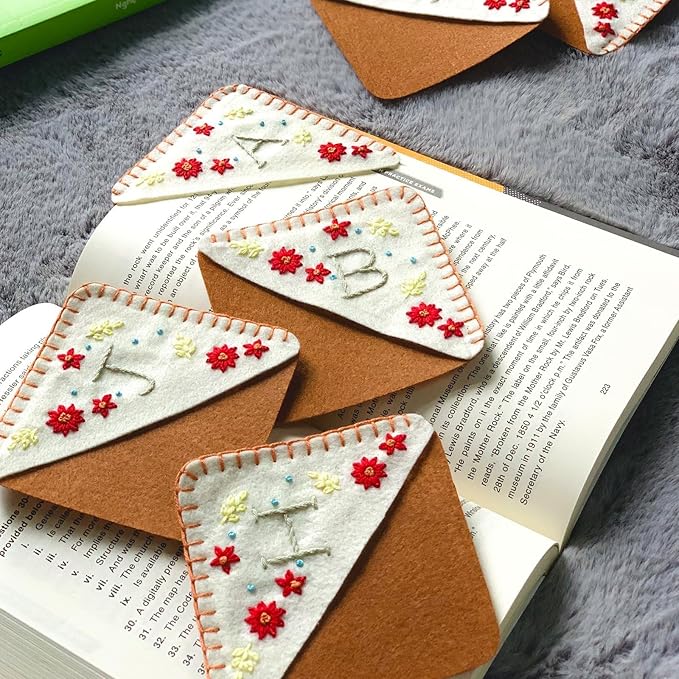 Personalized Hand Embroidered Corner Bookmark, Bookmarks for Women, Personalized Bookmark for Books, Cute Flower Book Mark, Hand Stitch Gift for Women for Book Lovers by HNQCPCVU (C, White)