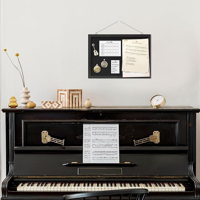 Cork Board with Linen Black,Bulletin Board 17"x12" .Corkboards for Office Home School Message Board or Vision Board Decoration.