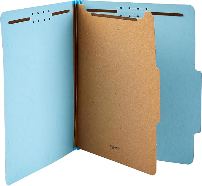 Amazon Basics Classification Folder- 100% Recycled, 1 Divider, 2" Embedded, 10 Count per Box, 12.20 x 10.61 inch (Letter), Light Blue
