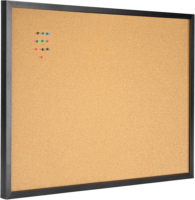 OWLKELA 24'' x 36'' Cork Board Bulletin Board, Black Framed Corkboard, Black Oak Frame Corkboard, Vision Board and Decorative Hanging Pin Board