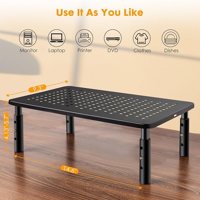 Computer Monitor Stand Riser for Desk, 2 Pack Adjustable Pc Laptop Tv Desktop Monitor Metal Stand Riser with Cable Straps, Screen Floor Shelf Holder Stand for Desk, Floor, Carpet, Organizer