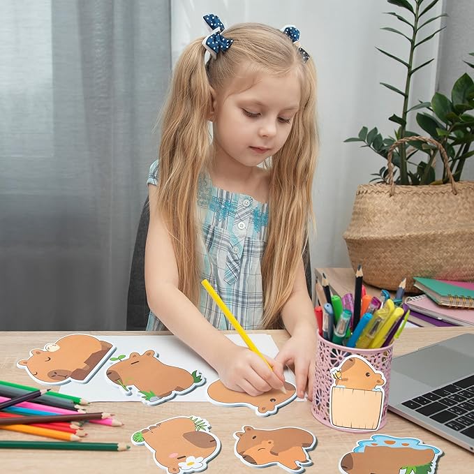 30 Pack Capybara Sticky Notes - Cute Cartoon Capybara Self Sticky Notepads Writing Memo Pads Animal Page Marker for Office School Student Birthday Party Favors Goodies Bag Fillers 600 Sheets