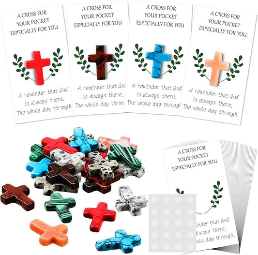 Tioncy 40 Sets Pocket Hug Token Bulk Greeting Cards with Cross Crystal Stones Religious Keepsake Exchange Bookmarks Relationship Gift for Friends Colleagues Family Distance Social Present(Classic)