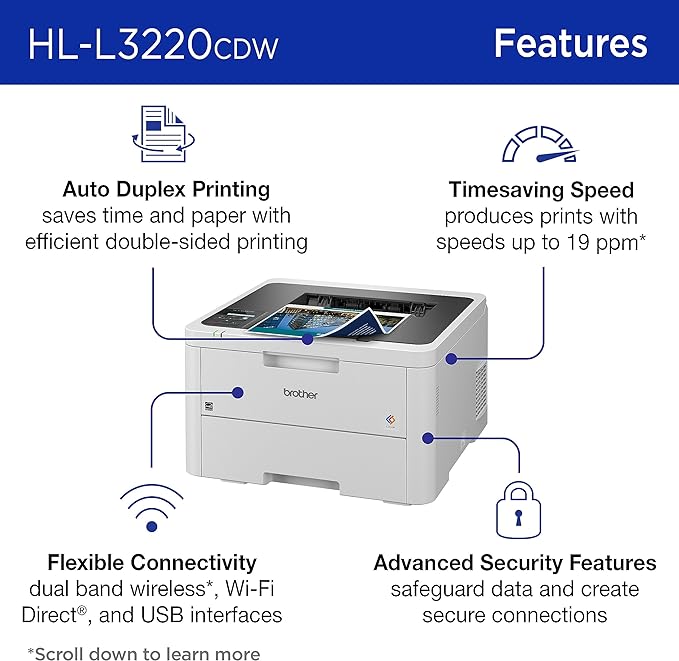 Brother HL-L3220CDW Wireless Compact Digital Color Printer with Laser Quality Output, Duplex and Mobile Device Printing | Includes 2 Month Refresh Subscription Trial¹, Amazon Dash Replenishment Ready