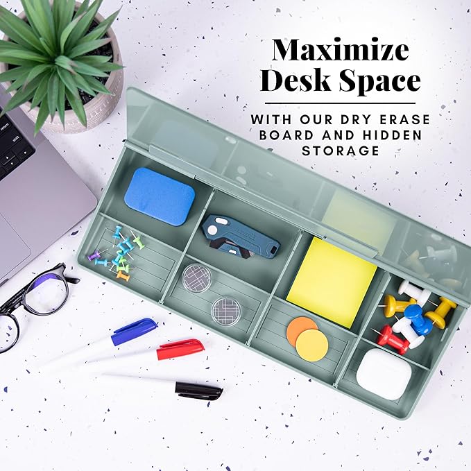 Birch Desktop Whiteboard with Storage & Multiple Markers Surface Desktop Glass Dry Erase Board Desk Top White Board Dry Erase Notepad Desk White Board Tabletop Desk Whiteboard (Moss)