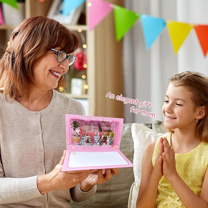 4D Pop Up Mothers Day Card with ligh, Cat Mother's Day Card For Mom, Living Room, Cat Themed (Cat Mother's Day Card)