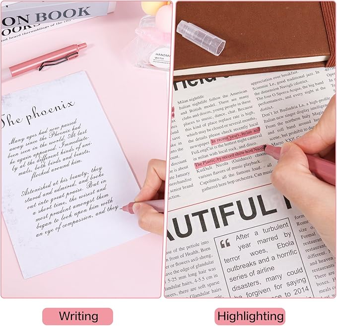 12Pcs Gel Pens Set, 11Pack Gel Pens with 1Pack Highlighter - Fast-Drying Black Ink, Fine Point 0.5mm, Retractable, Cute Pens - Garnet Red Aesthetic Gel Ink Pens for Journaling