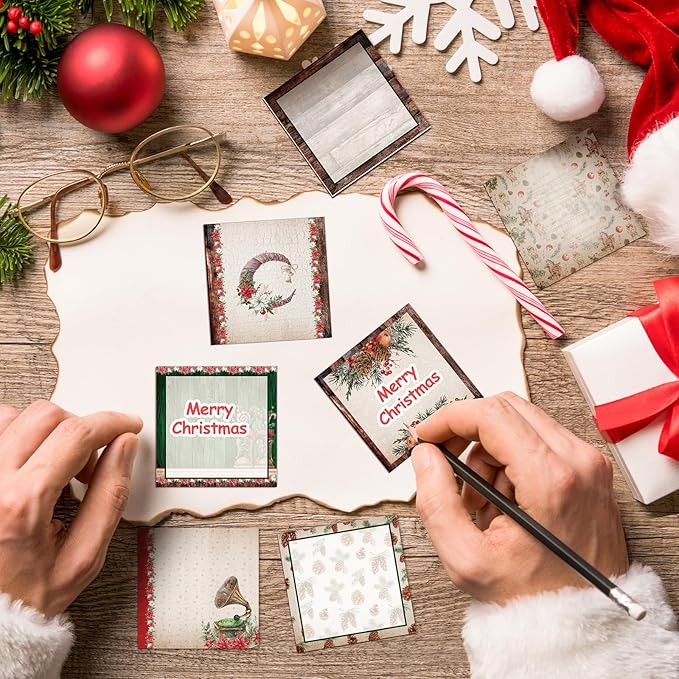 9 Pieces Vintage Christmas Sticky Note Vintage Christmas Self-Adhesive Note Pads Christmas Vintage Sticky Memo Notes for Christmas School Office Home Supplies Students Teachers Present