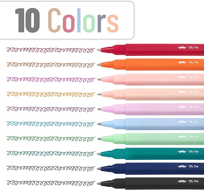 Mr. Pen- Aesthetic Pens, 10 Pack, Assorted Colors, Fast Dry, No Smear Bible Pens Bleed Through, Fine Point Pen, Ballpoint Ballpoint, Tip for Note Taking, Aesthetic, (OOYC012M203)