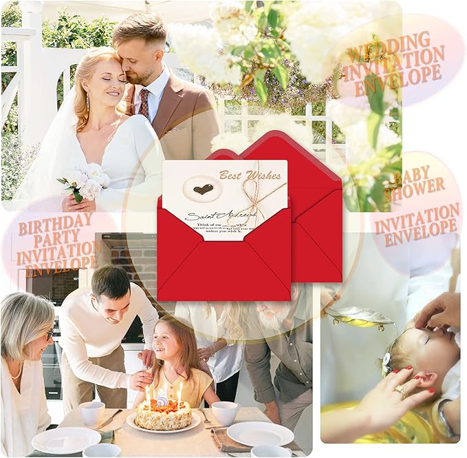 ASSTAONO-A7 Red Envelopes,100 Pack 5x7 Red Envelopes V Flap,Invitation Envelopes for 5x7 Cards,Photos,Wedding,Graduation,Announcements,Baby Shower,5.25 x 7.25 Inches