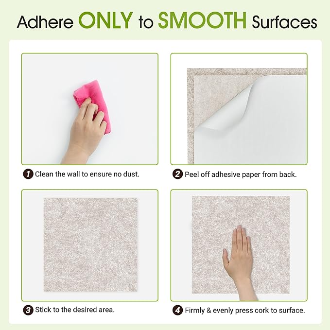 AKTOP Cork Bulletin Board 12x12, 1/2" Thick Felt Cork Board Tiles 6 Pack, Small Square Pin Board for Wall, Self Adhesive Corkboards with 60 Push Pin Wood Clips for School, Home & Office, Latte