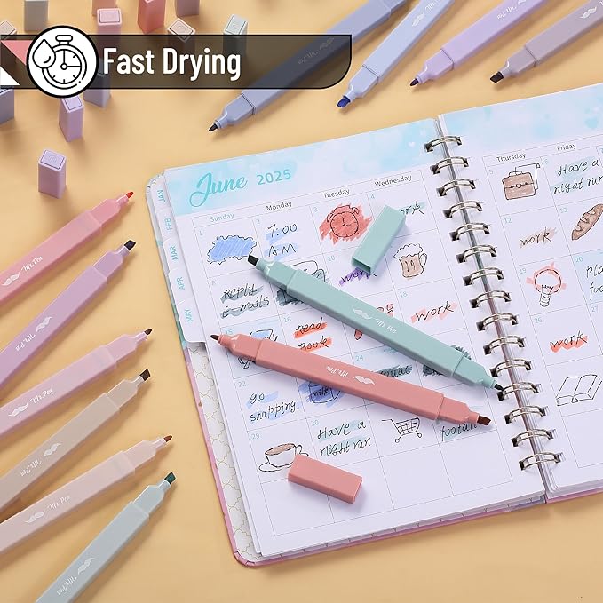 Mr. Pen- Dual Tip Aesthetic Highlighters, 12 Pack, Chisel & Fine Tips, Joyful Earth, Cute Highlighters Assorted Colors, Cute Highlighters for School Highlighters, Highlighter Set, Pastel Highlighters