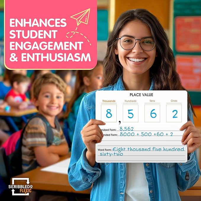 SCRIBBLEDO Place Value Chart Math Practice 9”x12” Small White Board Dry Erase Sheets Math Manipulatives Math Supplies Homeschool Teacher Students Classroom Pack of 10 Sheets